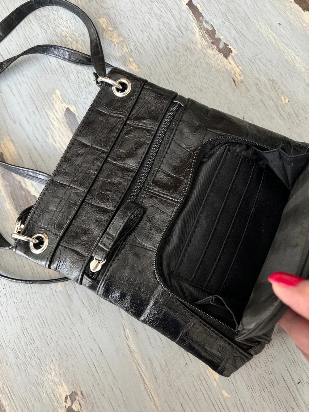 Nicole by Nicole Miller Black Faux-Croc Crossbody Bag - Picture 10 of 12